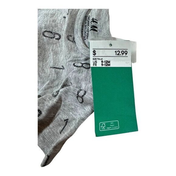 H&M Organic Cotton Baby Bodysuits 2-Pack 9-12M  Gray NEW With Tags Gift Boy Girl - Picture 7 of 7